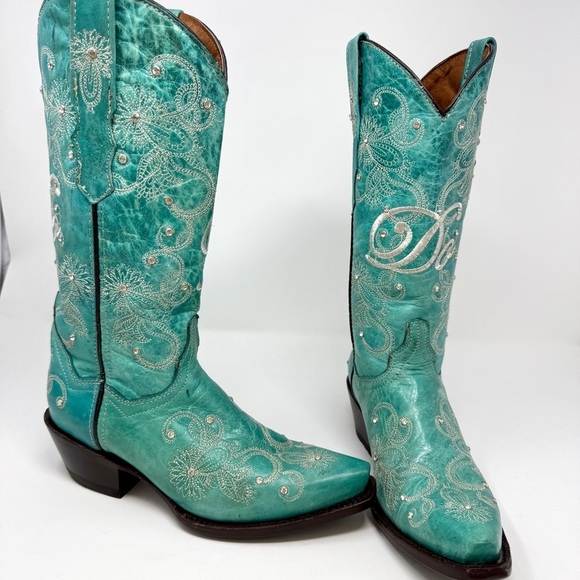 Cowboy Pro I Do Women's Wedding Turquoise Embroidered Western Boots - Picture 6 of 16
